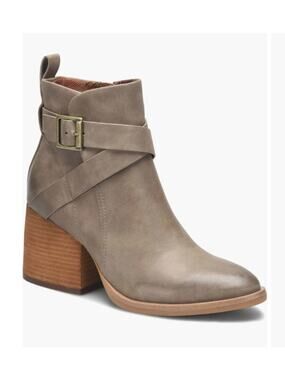 Korks Women's Shyla Block Heel Bootie Taupe Faux Leather 10 NWOB Buckle Strap